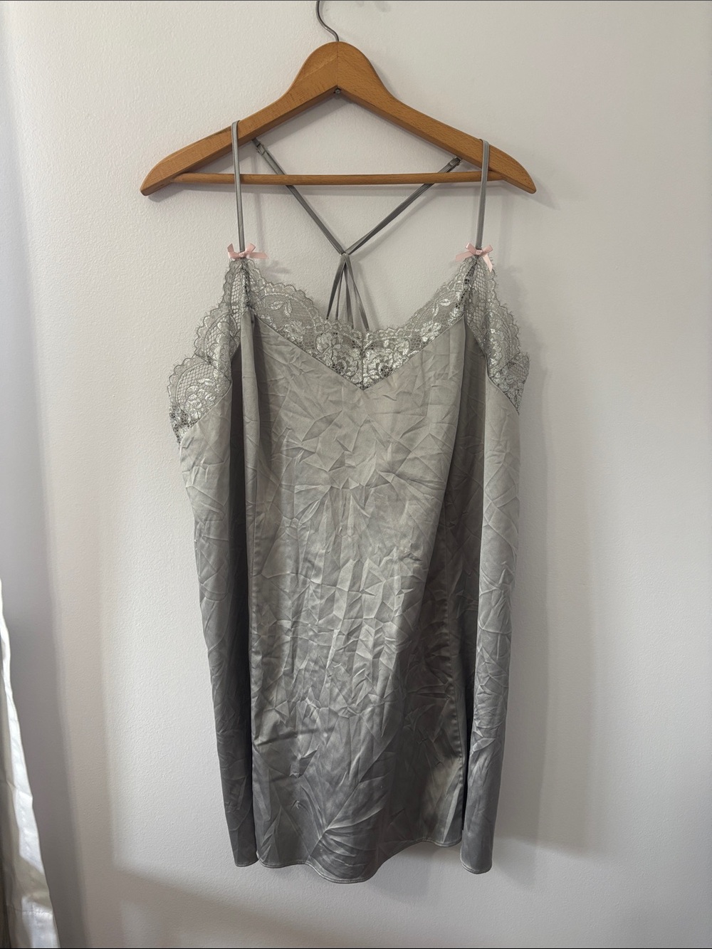 Cacique Silver Gray Satin Lace-Trim Chemise - 18/20